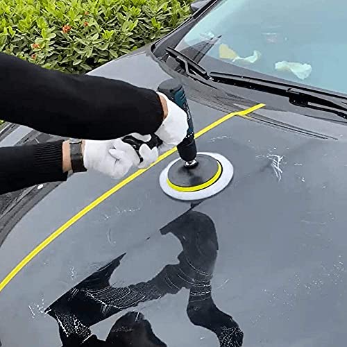 IPELY 6 Pcs 5 Inch Wool Polishing Buffing Pad Polishing Buffing Wheel for Drill Buffer Attachment with M14 Drill Adapter - size: 6 Pcs 5 Inch