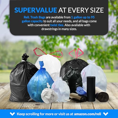 Reli. 40 to 45 Gallon Trash Bags Heavy Duty | 250 Trash Bags with Ties | Super Sizeable, Black, Serious Garbage Cleanup
