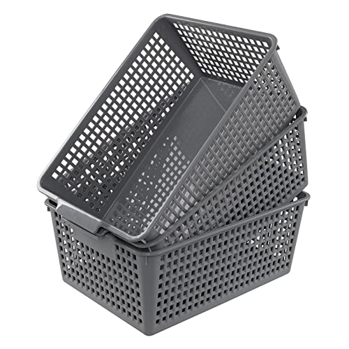 Plastic Organizing Baskets, Large Open Storage Bins Set of 3