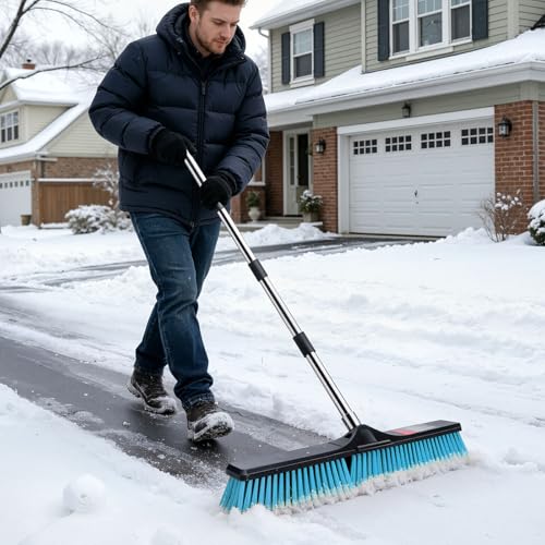 MASTERTOP 24" Heavy Duty Push Broom with Ultra-Sturdy Adjustable Handle, 6-Layer Stiff Bristles Garden Yard Broom, Outdoor Sweeping Brush for Garage, Patio, Driveway, Warehouse, Deck, Tile & Concrete - color: Push Broom Blue