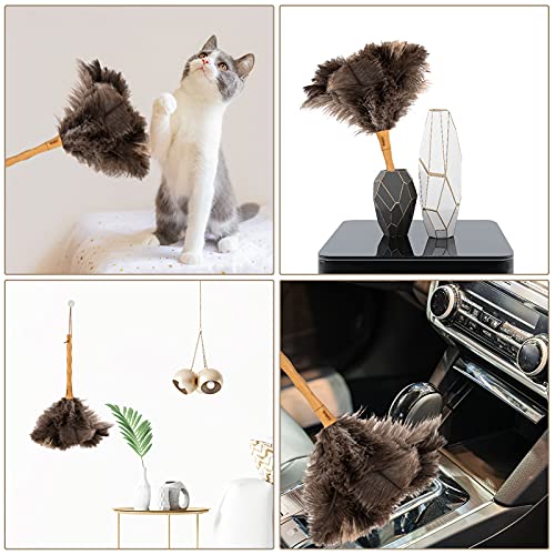 Aldwin Ostrich Feather Duster, 16 inch Ostrich Feather Duster with Wood Handle Reusable, Fluffy Natural Genuine Handheld Feather Duster for Cleaning Supplies, Home, Car, Office - color: Gray