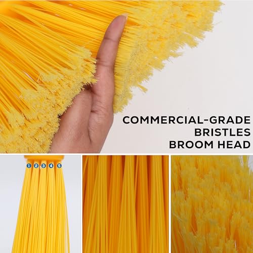 KLEEN HANDLER Angle Broom Head with Flagged Stiff Bristles for Indoor/Outdoor Floor Cleaning/Sweeping, 6 Pc - Yellow - style: 6 Pack