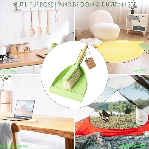 Dust Pan and Brush Set - Small Dustpan and Brush Set, Handheld Broom and Dustpan Set, Brush and Dust Pan Set for Car, Pet Care, Office, 14 x 8.7 inch, Green - color: Green