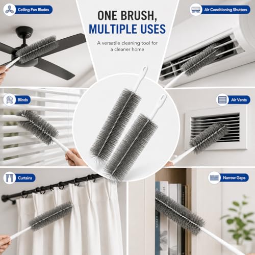 Fan Cleaning Brush, Bendable Microfiber Head,Reusable Dust Remover, Fan Cleaning Brush Duster for Air Conditioning Shutters, Ceiling Fan Blades, Air Vents, Curtains ,2PC*Gray - color: 2pc*gray