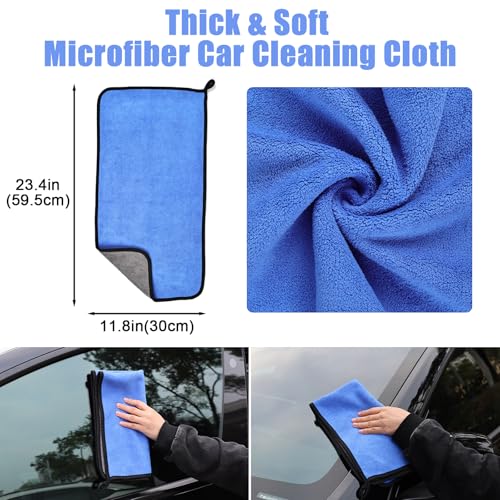 anngrowy 62" Microfiber Car Wash Brush with Long Handle, Car Washing Blue Set Mitt, Sponge, Car Cleaning Supplies Kit, Duster, Car Brush Accessories - color: Blue Set