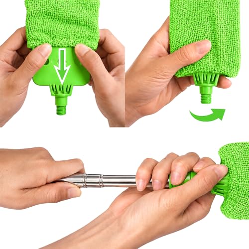 Retractable Gap Dust Cleaner with Extension Pole 30'' to 100'', Cleaning Tools with 3 Microfiber Dusting Cloths, Extendable Long Handle Duster for Cleaning Under Refrigerator Furniture Appliance Green - color: Green