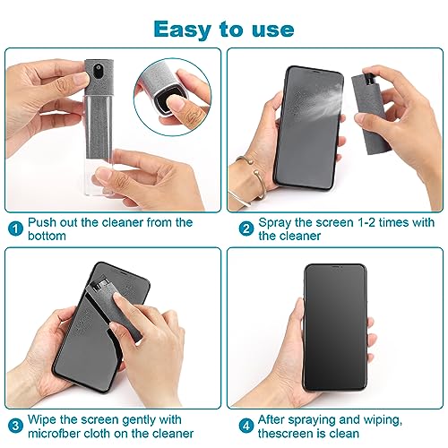 4 Pack Screen Cleaner 3-in-1 Touchscreen Mist Cleaner Spray and Microfiber Cloth Built-in Cleaning Solution Portable Reusable Fingerprint-Proof Spray Bottle for Phone Laptop iPad TV Monitor Car Screen