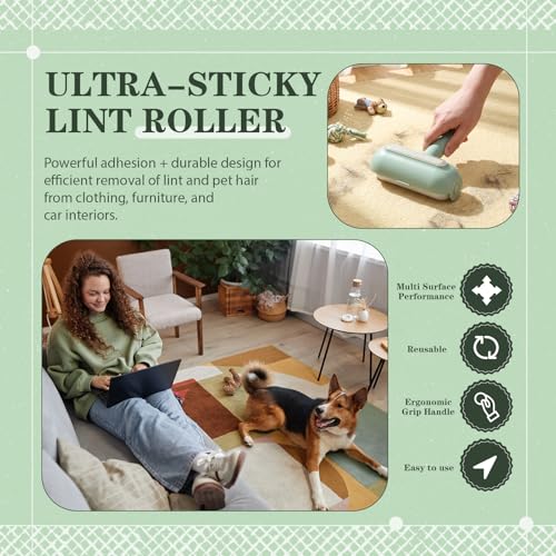 Sliner 2 Pack Reusable Lint Roller for Pet Hair New Silicone Washable Sticky Roller Portable Lint Remover Extra Sticky Cleaner Cat Dog Hair Remover for Pet Clothes Sofa(Green) - color: Green