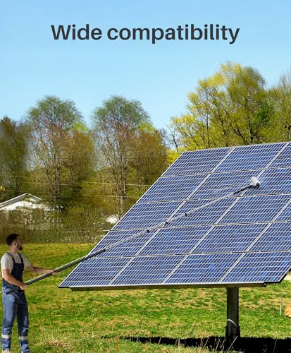 LyriFine Electric Solar Panel Cleaning Brush and Pole Kit, 20Ft Extendable Washing Kit with Water Fed Pole, 2 Speed & Soap Dispenser, Outdoor Window Cleaning Tool for Solar Panel, Window, Roof, RV