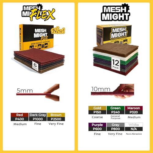 12-Pack 6"x9" Non-Woven Scuff Pads Multi Pack- Aluminum Oxide Abrasive for Scouring, Sanding, Paint Primer Prep - Automotive, Auto Body, Woodworking, Surface Preparation (Multi) - color: Multi
