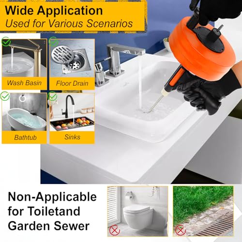 Drain Auger 50FT, Drain Snake with Drill Adapter, Plumbing Snake Clog Remover Use Manually or Powered for Kitchen, Bathtub and Shower Drains