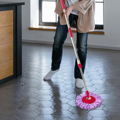 Spin Mop Replacement Handle, 47.6-inch 360 Degrees Rotating Telescopic Replacement Mop Stick with Robust Reinforced Plastic Disc for Spin Mop Bucket Cleaning System (Plastic Disc,Red) - color: Red, style: Plastic Disc