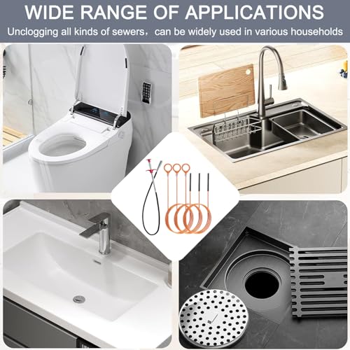 Hair Catcher Drain Auger Cleaner Tool Set - 3 × 53 Inch Sink Snake + 1 × 35 Inch Drain Clog Remover, Set For Toilet, Kitchen Sink, Bathroom Tub, Sewer,4 Pack
