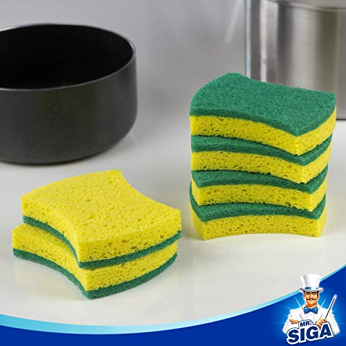 MR.SIGA Heavy Duty Cellulose Scrub Sponge, Dual-Sided Dishwashing Sponge for Kitchen, 12 Pack - color: Green, Yellow