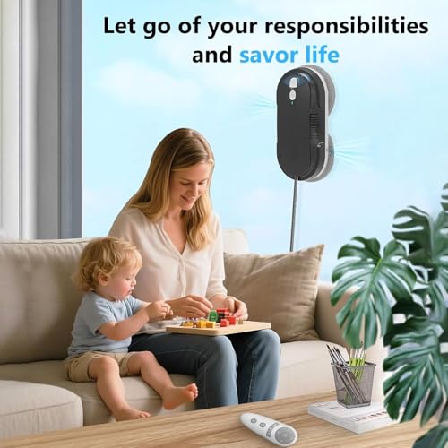 Window Cleaning Robot - Double Helix 4800-6400Pa Suction, Dual Ultrasonic Spray, 85ml Tank, Edge Detection, Anti-Drop, 3 Cleaning Modes for Streak-Free Glas - color: Black-gray