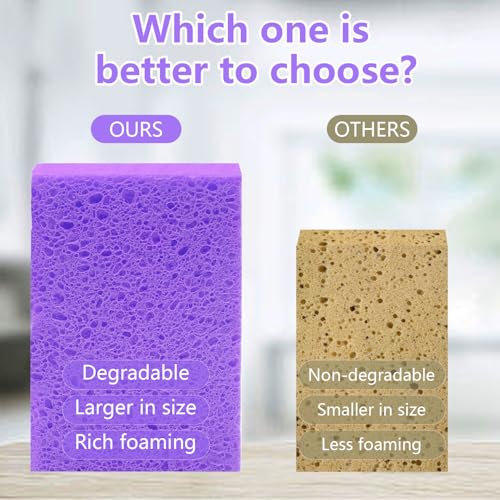 Cellulose Sponges, Large Size 4" x 6" x 1" - Heavy Duty Scrub Kitchen Sponge, Clean Tough Messes Without Scratching Kitchen Cleaning Pads, Pop Up Eco DIY (6 Pack), Purple - color: Purple