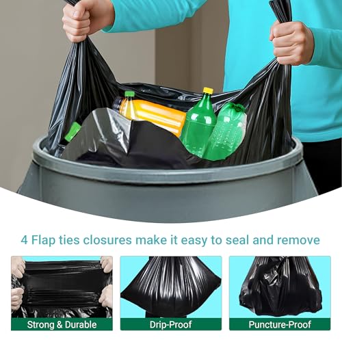33 Gallon Trash Bags 120 Count 1.2 Mil Compatible with Brute 32 Gallon Can | with 4 Innovative Flap Ties Heavy Duty for 30 32 33 Gallon Round Trash Can Tear & Leak Resistant - size: 120 Count (Pack of 1)