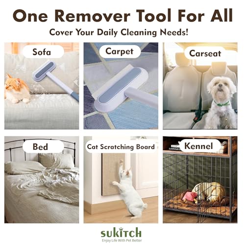 Pet Hair Remover for Couch and Furniture, 17.3-Inch Reusable Washable Lint Cleaner for Dog and Cat Hair, Long Handle for Bedding, Sofa and Fabric Surfaces