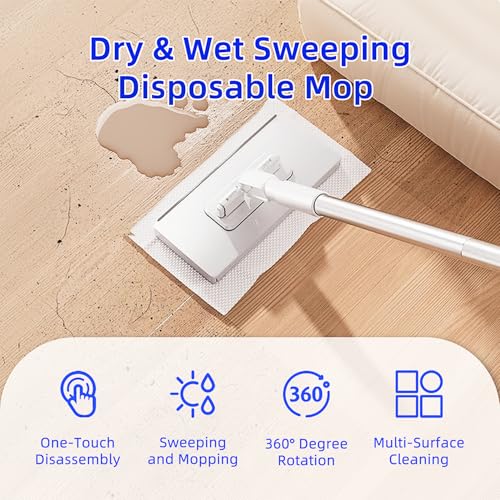 Snap On Mini Mop with 39in Handle —INWEJIA Zero-Touch Gap Dust Cleaner & Hands-Free Locking Head, Disposable Lazy Mop Wet and Dry for Kitchen Bathroom Toilet Corners Window Wall Cleaning - size: Mini Mop
