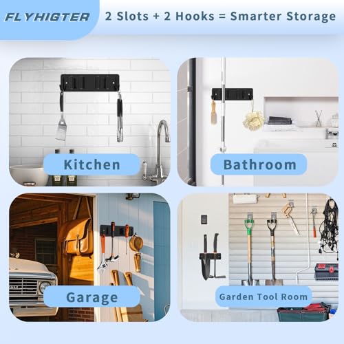Broom and Mop Holder Wall Mounted, Heavy-Duty Stainless Steel Storage Rack with 2 Racks & 2 Hooks,Broom Organizer for Kitchen,Bathroom,Garage,Garden(SILVER - color: SILVER-2 Racks2 Hooks