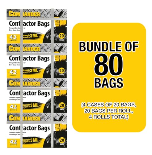 Commander 42 Gallon 3 MIL (eq) Heavy Duty Contractor Bags with Flap Ties - 32" x 46" - Pack of 80 - For Contractor, Industrial, & Outdoor - style: 42 Gal, 3.0 Mil (eq), 80 Count
