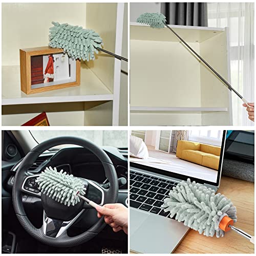 Green Retractable Microfiber Duster for Cleaning Extendable Washable Hand Duster Feather Duster Cleaning Tool for Cleaning Office, Car, Window, Computer, Air Condition - color: Green