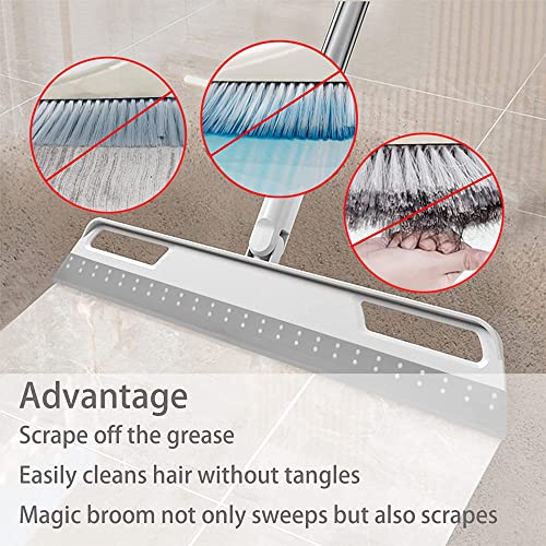 Multifunction Rubber Air Broom, Silicone Floor Squeegee with 56" Long Handle, Rubber Sweeper, Air Broom for Floor Bathroom Kitchen Shower Tile Pet Hair Fur Marble Glass Water Window Foam Clean (Grey) - color: Gray
