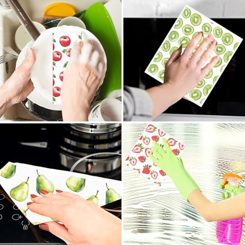 Reusable Swedish Dishcloths for Kitchen, 6PCS Fruit Theme Cellulose Sponge Paper Towels Washable, Absorbent Fast Drying Swedish Dish Cloth for Home Cleaning - style: Fruit