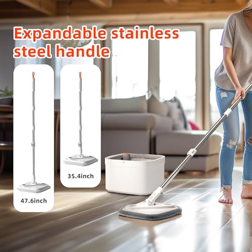 Spin Mop and Bucket Set with Self Separation Dirty and Clean Water System, Self Wringing 360° Rotating Square Mop Head for Home Floors Cleaning (1.0 Mop and Bucket Set (8 Pads)) - size: 1.0 Mop and Bucket Set (8 pads)