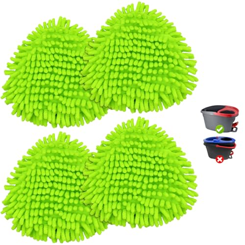 4 Pack Mop Replacement Heads Compatible with Ocedar EasyWring Spin Mop 1 Tank System Wet-Dry Chenille Mop Pad for EasyWring Mops Cloth Reusable Household Floor Cleaning and Machine Washable