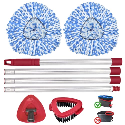Mop Head Replacement, Base, Mop Handle for Ocedar RinseClean 2-Tank System, 2 Microfiber Mop Refills, Extendable Length 30-59" Mop Handle, Base and Scrubber for All Hard-surfaced Floor - color: Blue (2 Tank System)