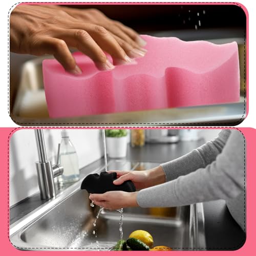 Tioncy 12 Pack Bat Kitchen Sponges Bulk Dual Sided Scrubber Sponges Dishwashing Non Scratch for Bat Kitchen Accessories Dish Scouring Black, White, Pink - color: Black, White, Pink, style: Bat