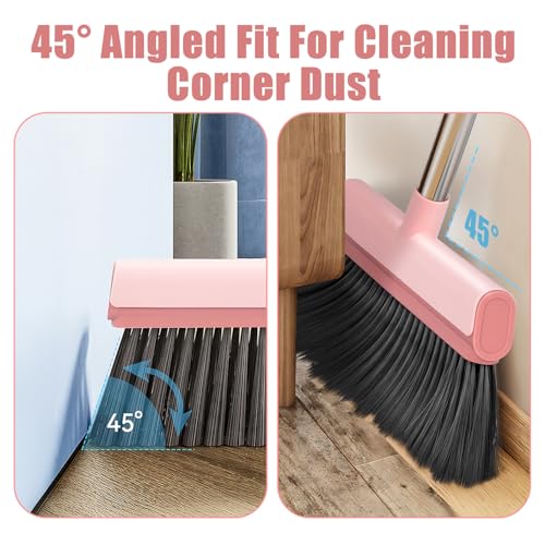 Broom and Dustpan Set, Heavy Duty Stand Up Dust Pan and Broom with 47'' Long Handle, Broom with Dustpan Combo Set for Home Floor Room Kitchen Office Lobby Indoor Outdoor Sweeping Broom Cleaning