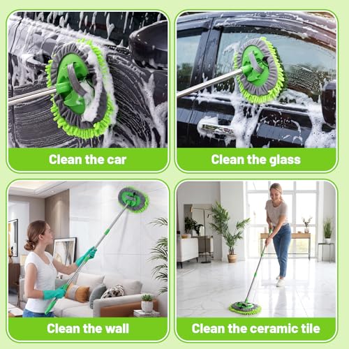 2 Pack 360° Spin Mop with 2 Microfiber Mop Refills, Extendable 63" Stainless Steel Handle for Easy Floor, Ceiling, Wall & Window Cleaning, Household Mops(Green) - color: Green