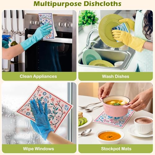 6 Packs Swedish Paper Cloths for Kitchen, Reusable Paper Towels Washable Dish Rags, Highly Absorbent Kitchen Towels Quick Drying Swedish Sponge Cleaning Dish Cloths (Insects Floral) - color: Flying Animals