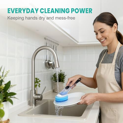Dish Wand with Handle,Non-Scratch Dishwand Refills Replacement Sponge Heads | Leak-Proof Soap Control Dispenser Scrub Sponges, Advanced Scrubber Brush Pads for Kitchen Cleaning Dishes Sink Washing Tool - size: 5Pcs(1Handle+4Refills)