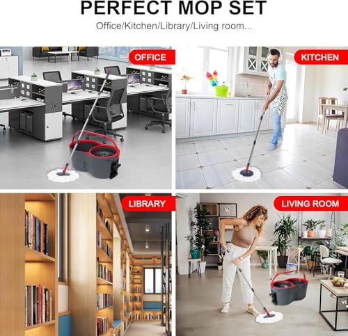 360° Spin Mop and Bucket Set Cleaning System,Mop and Bucket with Wringer Set for Home,Wet Dust Mop for Floor Cleaning with 4 Mop Heads