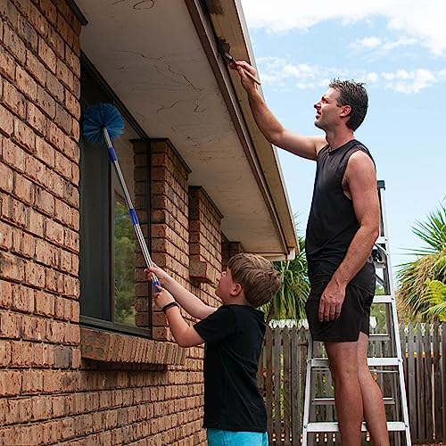 Cobweb Duster with Pole, 10ft Stainless Steel Pole Cobweb Brush with Medium-Stiff Bristles for Walls Beams Shelves Iight Fixtures and Window Screens - size: 10FT
