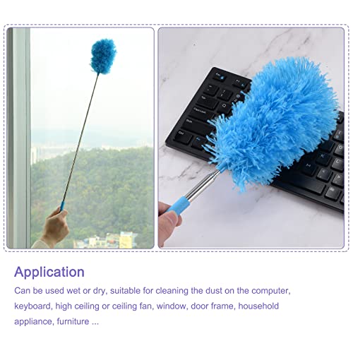 MECCANIXITY Microfiber Cleaning Duster, 14 to 35 Inch Washable Extendable Brush Flexible Feather Duster for Window Furniture, Blue - color: Blue