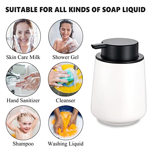 12Oz Hand Soap Dispenser Set - 2 Pack Ceramic Lotion Soap Dispenser Set with Easy-to-Press Black Pump, Refillable Mordern Liquid Dish Soap Dispensers for Bathroom & Kitchen (White, Liquid Pump) - color: White Liquid Dispenser