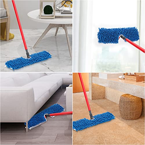 4 Pack Chenille Mop Heads Replacements Compatible with Oceda Dual-Action Microfiber Flip Mop System, Mop Replace Heads for Dry Wet Use, Washable Double Sided Flat Sponge(18 * 6 in)