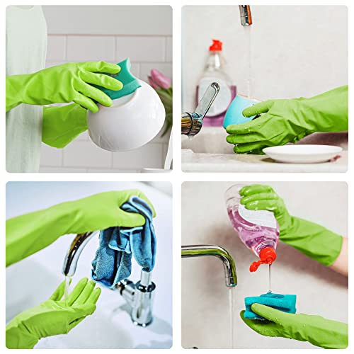 Disfore Rubber-Gloves Dishwashing Gloves for Cleaning-Kitchen - 2 Pairs Long Household Cleaning Gloves for Washing Dishes - color: Large 2 Pairs Green