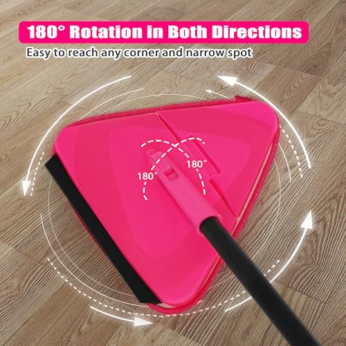 JEHONN Wall Mop with Long Handle 80 inches, Upgraded 180° Collapsible Baseboard Cleaner Tool with Squeegee, Ceiling Duster with 3 Microfiber and 3 Chenille Pads for Cleaning Window, Cabinet (Rose Red) - color: Rose Red
