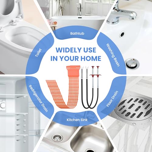 Aifeier ET Drain Clog Removal Tool Set, Includes 6 Plastic + 1 Stainless Hair Remover + 4 Tube Drain Brush + 4 Auger Cleaning Sticks for Toilet, Kitchen Sink, Bathroom Tub, Sewer๏ผ15-Pack๏ผ