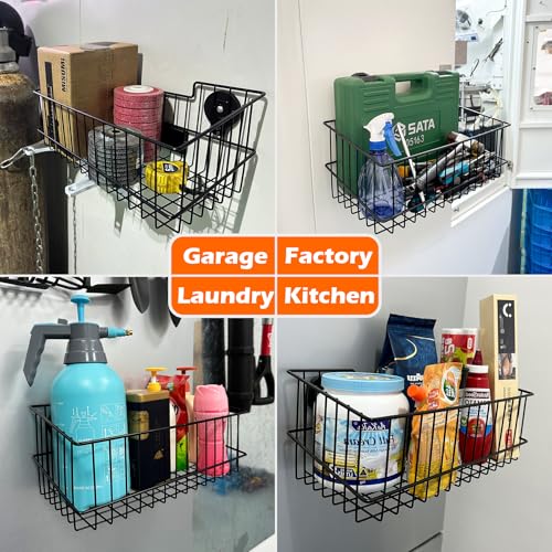 MUTUACTOR Heavy Duty Metal Wire Baskets,Magnetic Mount Hanging Wall Basket Storage,Extra Large Magnet Metal Wall Basket For Organizing Kitchen Laundry Closet Garage RV,Black,2PCS - style: 2 PCS Heavy Duty Metal Wire Baskets