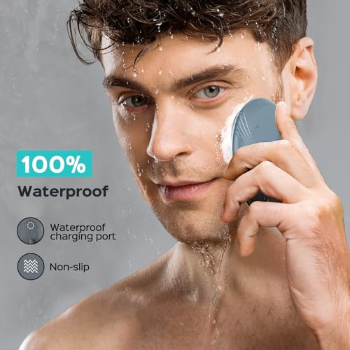 COSLUS FBS01 Facial Cleansing Brush Face Scrubber, Compact for Travel | Rechargeable, Gentle Silicone, 5 Cleansing Modes, Deep Cleaning for Men & Women, Removing Blackhead Exfoliating, Hazy Blue - color: Hazy Blue