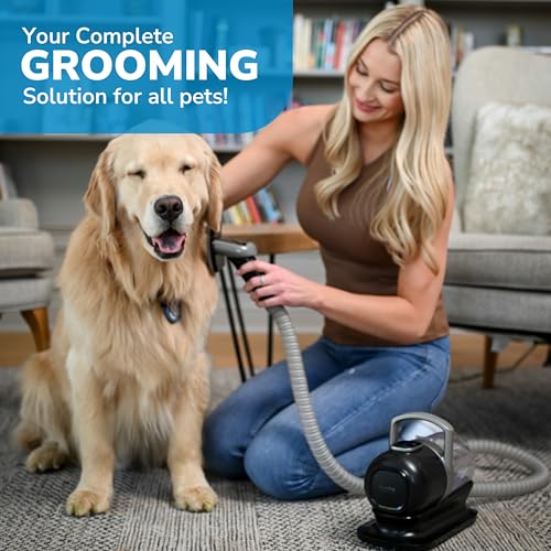 FurMe Original Pet Grooming Vacuum Kit - Cat & Dog Grooming Kit for Easy Pet Care at Home, Quiet & Safe Dog Hair Remover Machine with Brush, Clipper, Shedding & Cleaner Tools & 1L Canister - size: 1 Liter Canister