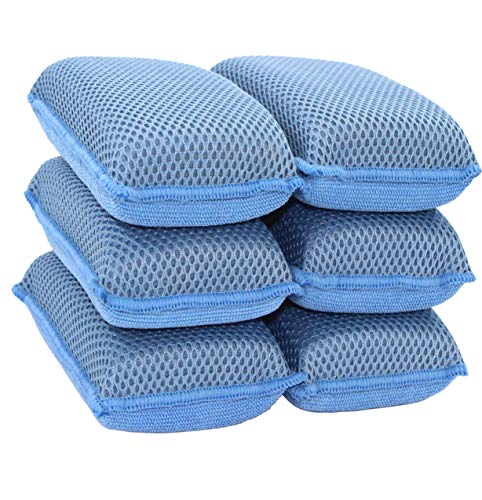 Miracle Microfiber Kitchen Sponge by Scrub-It (6 Pack) - Non-Scratch Heavy Duty Dishwashing Cleaning sponges- Machine Washable - (Blue) - color: Blue