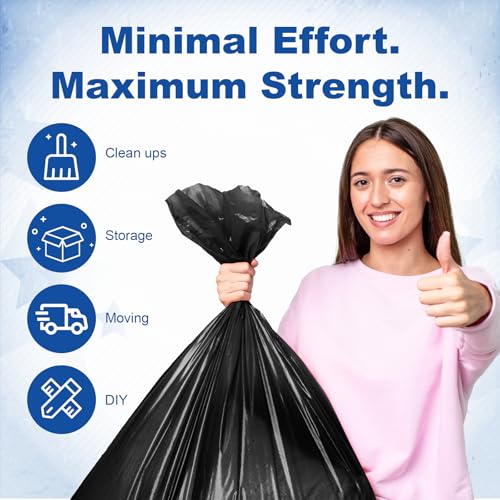 75 Count 55-60 Gallon Trash Bags, Heavy Duty Black Contractor Garbage Bags 38"x58", Large Kitchen Trash Bag for Industrial, Lawn, Leaf, Commercial Use, Tall Kitchen Trash Bags