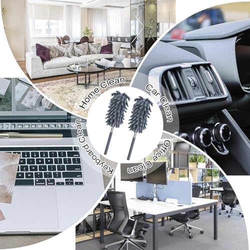 2 Pack Microfiber Duster for Cleaning, Washable Dusters, Extendable Pole, Up to 30 Inch Reachable, Wet and Dry Use Cleaning Tools for Car, Ceiling Fan, Window, Furniture, Office